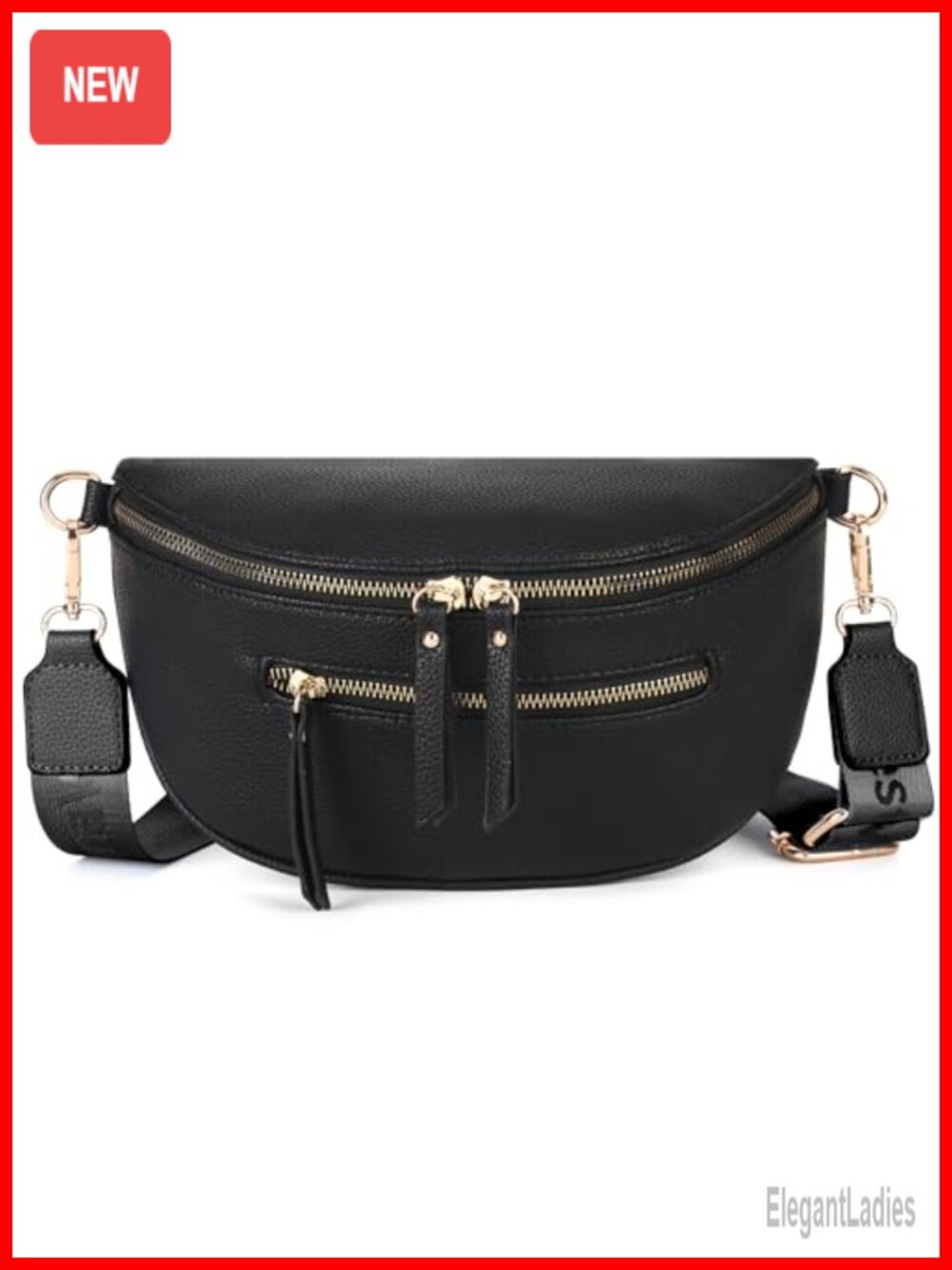 Vegan Leather Crossbody Bag Wide Strap Sling Bum Bag Zip Pockets Travel